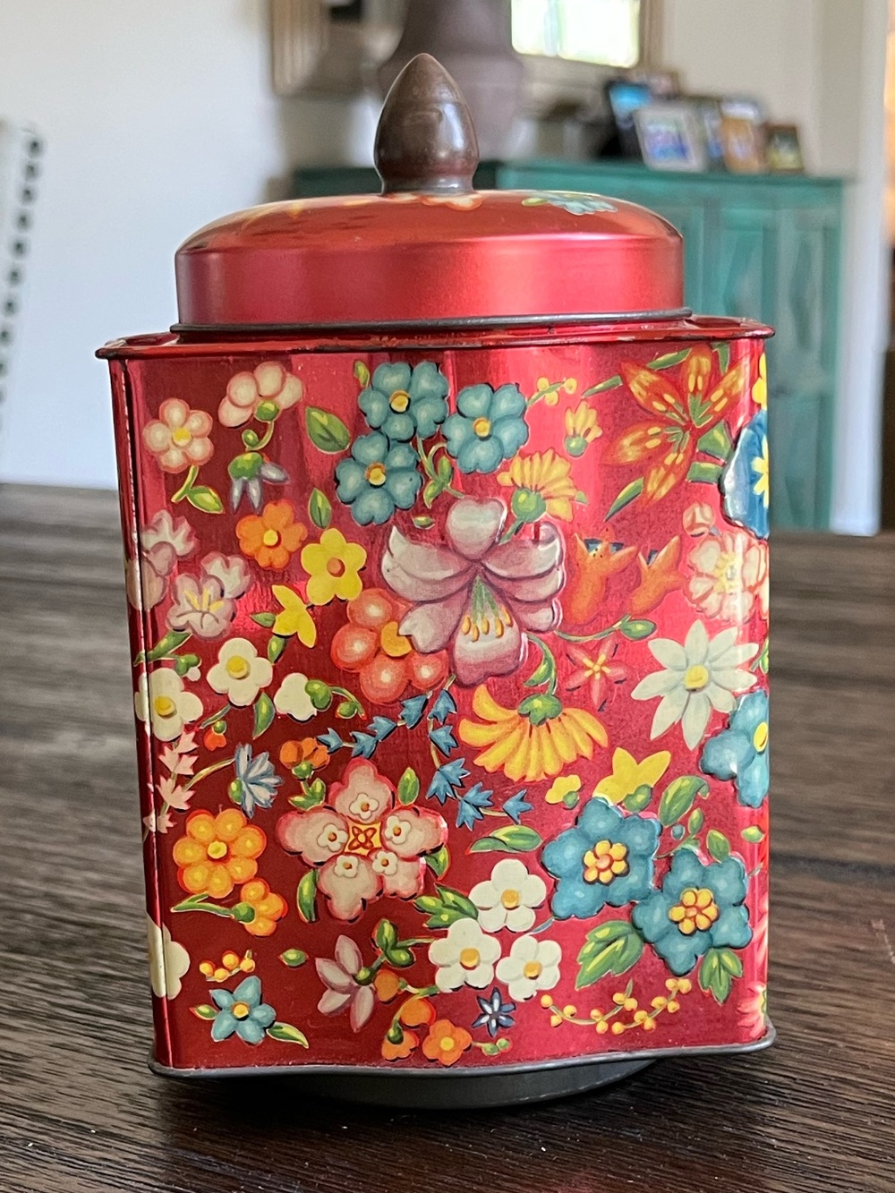 Vintage Red Floral Tin